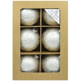 Bombka szklana dekorowana 8 cm 6 sztuk biały - Bombki - miniaturka - grafika 1