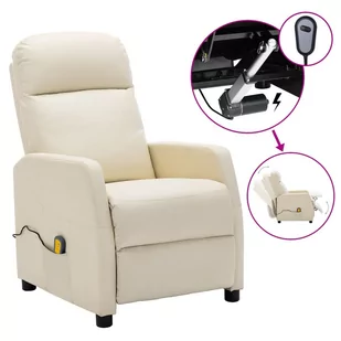 vidaXL Lumarko Elektryczny fotel rozkładany, masujący, kremowy, sztuczna skóra 3073742 - Fotele - miniaturka - grafika 1