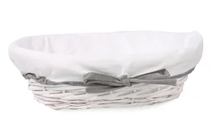 OWALNY BIAŁY WIKLINOWY KOSZYK Z MATERIAŁEM 29x21x8 cm Tin Tours - Pudła i pojemniki do przechowywania - miniaturka - grafika 1