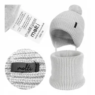 Czapki dla dzieci - Czapka dziecięca Zimowa komin komplet Wełna Merino ocieplana pompon 46-48 - miniaturka - grafika 1