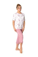 Piżamy damskie - PIŻAMA DAMSKA XL RÓŻ W KWIATY KRÓTKI RĘKAW SPODNIE 3/4 BAWEŁNA - miniaturka - grafika 1