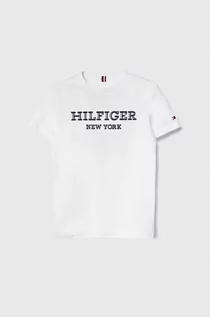 Koszulki dla chłopców - Tommy Hilfiger t-shirt bawełniany dziecięcy kolor biały z aplikacją - grafika 1