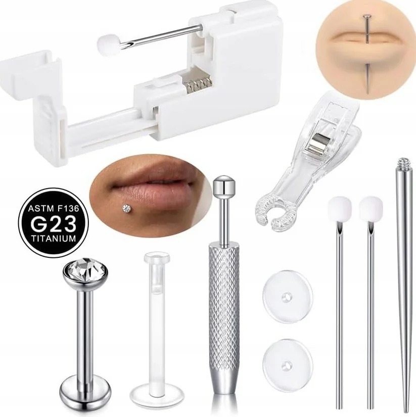 KOLCZYKI 10 SZTUK TYTANOWE DO PIERCINGU ZESTAW PROFESJONALNY G23