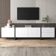 Szafki RTV - Fortuna Lai szafka RTV wysoki połysk niska, szafka RTV 190 cm, z drzwiami i szufladami, z półkami, nowoczesne meble do salonu (biały) - miniaturka - grafika 1