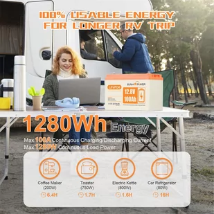 Bateria LiFePO4 SUNHOOPOWER 12V 100Ah, energia 1280Wh, wbudowany BMS 100A, maks. moc obciążenia 1280W - Baterie do zasilaczy awaryjnych UPS - miniaturka - grafika 3