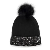 Czapki damskie - Damska czapka zimowa z ozdobionym ściągaczem czarna - miniaturka - grafika 1