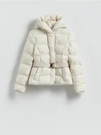 Kurtki damskie - Reserved - Kurtka z paskiem - kremowy - miniaturka - grafika 1