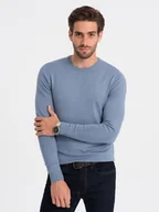 Swetry męskie - Sweter męski klasyczny z wiskozą BASIC z okrągłym dekoltem błękitny V10 OM-SWBS-0106 - Ombre Clothing - miniaturka - grafika 1