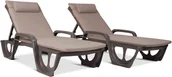 Leżaki ogrodowe - Zestaw 2 leżaków ogrodowych Keter FLORIDA cappuccino z poduszkami Bazkar MADERA S-21 - miniaturka - grafika 1