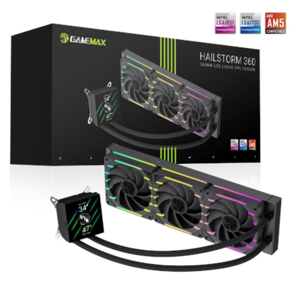 Chłodzenie wodne GameMax Gamemax CPU Liquid Cooler HAILSTORM 360 LCD BK Black Intel, AMD