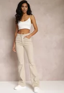 Spodnie damskie - Jasnobeżowe Jeansy Dzwony Bawełnanie Chaelra - miniaturka - grafika 1