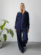 Komplety damskie - Katya bluza na zamek i spodnie z przeszyciem granatowy - miniaturka - grafika 1