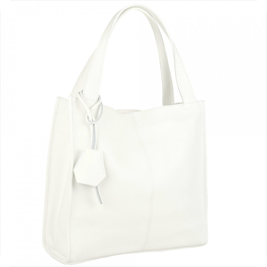 Duża torebka włoska shopper bag biała skóra naturalna