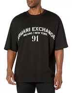 Koszulki męskie - Armani Exchange Męski T-shirt z logo army oversize, czarny biały, XL - miniaturka - grafika 1