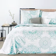 Pościel - Pościel satynowa 160x200 Selma 1 rozeta biała miętowa kwiaty orientalna - miniaturka - grafika 1