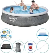 Baseny ogrodowe - Zestaw basenowy - Bestway Fast Set Rattan 396x84 cm okrągły - miniaturka - grafika 1