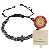 Bransolety męskie - Bransoletka męska sznurkowa KRZYŻYK kuleczki CZARN - miniaturka - grafika 1