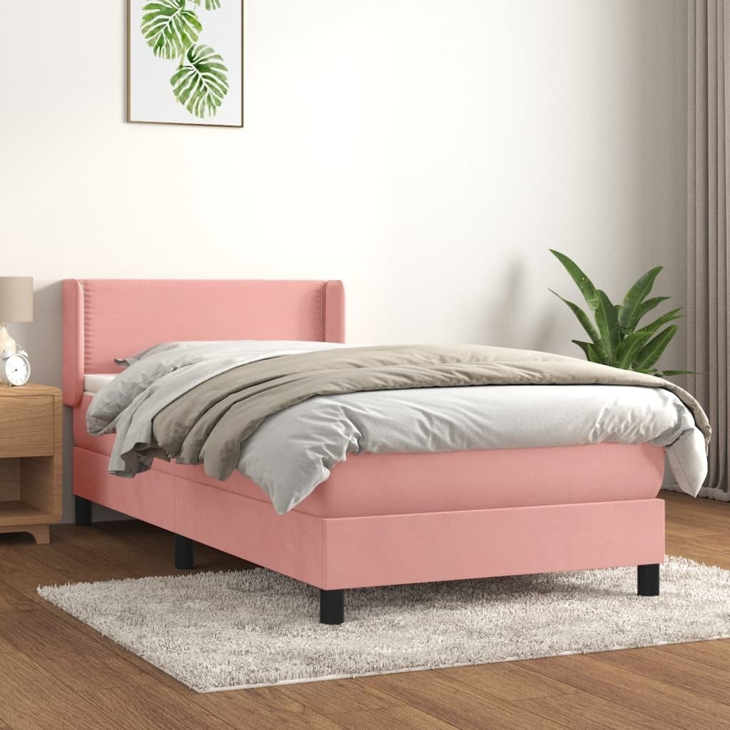Łóżko sprężynowe z materacem różowe 100x200 cm velvet