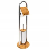 Akcesoria do wc - Stojak bambusowy na papier toaletowy i szczotkę do WC TUTUMI, brązowy/chrom, 80x22x22 cm - miniaturka - grafika 1