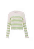 Swetry damskie - Libbi Damski sweter w paski Wełna biała limonka XL/XXL, Wełna biała, limonka, XL - miniaturka - grafika 1