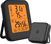 Stacje pogodowe - Stacja pogodowa z czujnikiem zewnętrznym Bezprzewodowy cyfrowy miernik temperatury i wilgotności wewnątrz i na zewnątrz Bezprzewodowa stacja pogodowa z wyświetlaczem LCD, wartość maksymalna/minimalna, czarna - miniaturka - grafika 1
