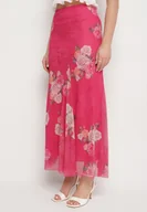 Spódnice - Fuksjowa Spódnica Rozkloszowana w Kwiaty Efronira - miniaturka - grafika 1