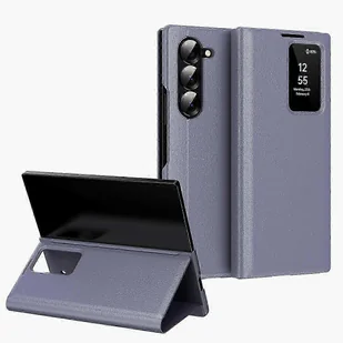 Skórzane etui na telefon Smart View Window z miejscem na kartę Fioletowy For Samsung Galaxy Z Fold6 5G - Etui i futerały do telefonów - miniaturka - grafika 1