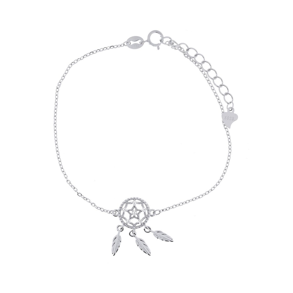 Srebrna 925 Bransoletka Łapacz Snów z Cyrkoniami