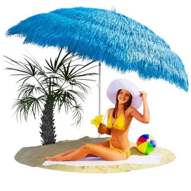 Parasol Plażowy Łamany Taras Plaża 150 Cm Duży Ogrodowy Hawajski Niebieski