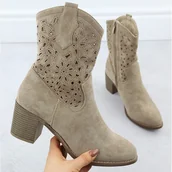 Botki damskie - Botki damskie ażurowe zamsz beżowe S.Barski HY51-125 beżowy - miniaturka - grafika 1