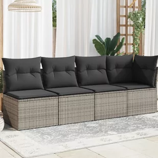 vidaXL Sofa ogrodowa z poduszkami, 4-osobowa, szara, polirattan - Sofy ogrodowe - miniaturka - grafika 1