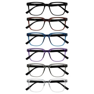 OPULIZE LEO Okulary do czytania, 6-pak, duże prostokątne oprawki, czarne, brązowe, niebieskie, fioletowe, szare, przezroczyste, męskie i damskie, zawiasy sprężynowe, RRRRR55-12357C - +2.00 - Okulary przeciwsłoneczne - miniaturka - grafika 1