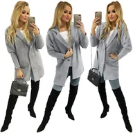 Płaszcze damskie - Płaszcz ALPAKI kurtka WEŁNA SZARY oversize - miniaturka - grafika 1