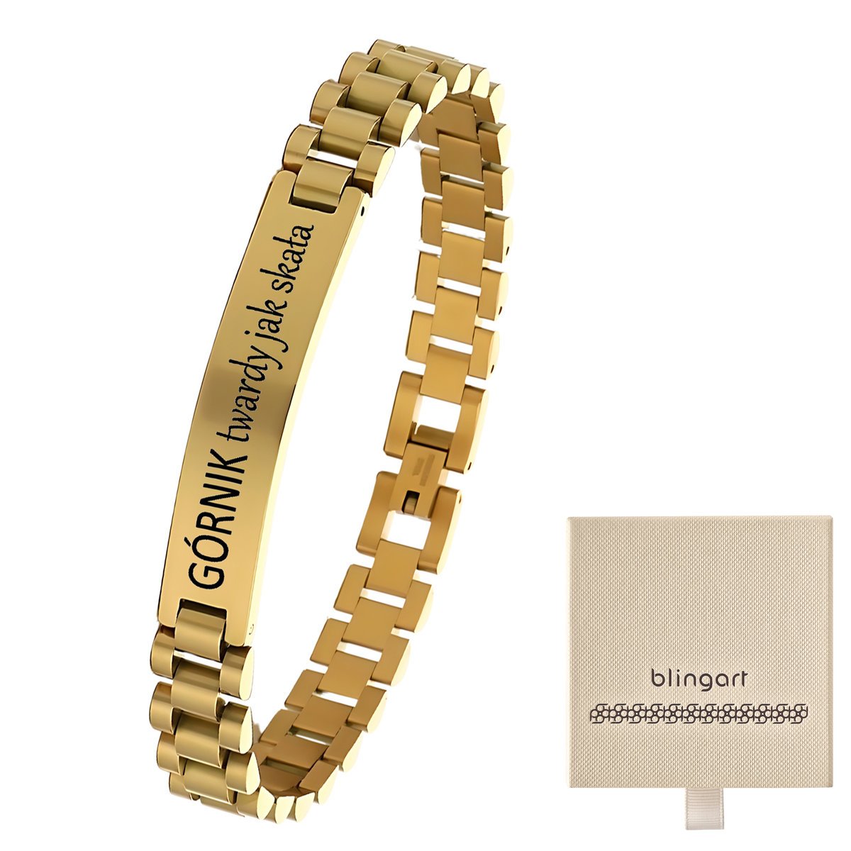 Bransoletka męska pozłacana stalowa Z GRAWEREM ele