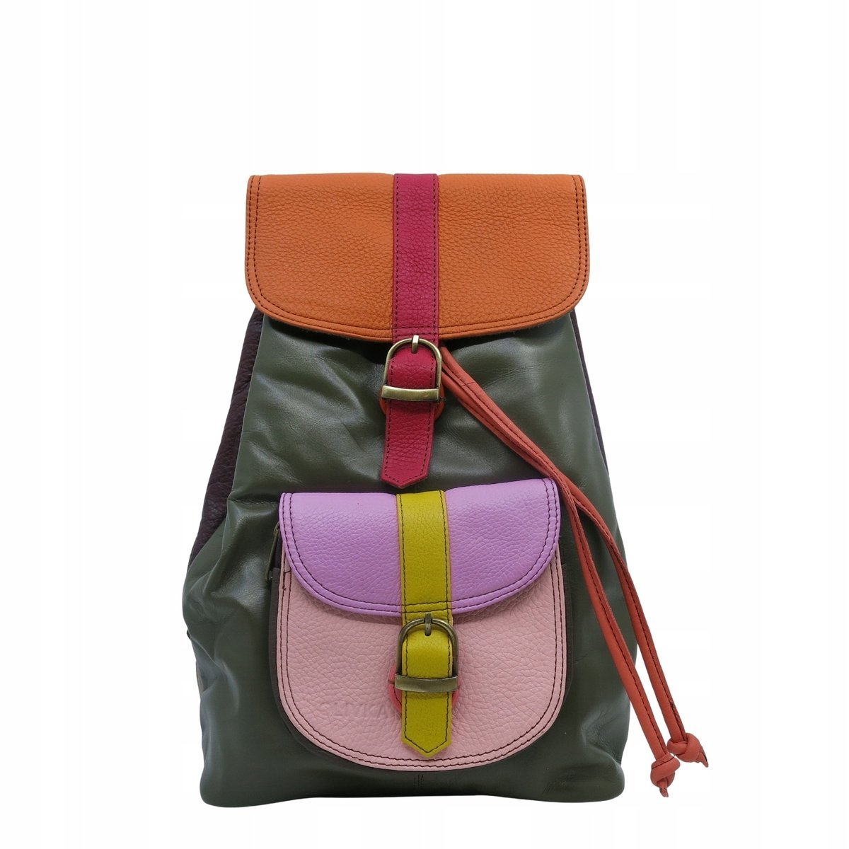 Plecak damski kolorowy skórzany regulowane szelki pojemny OLIVKA