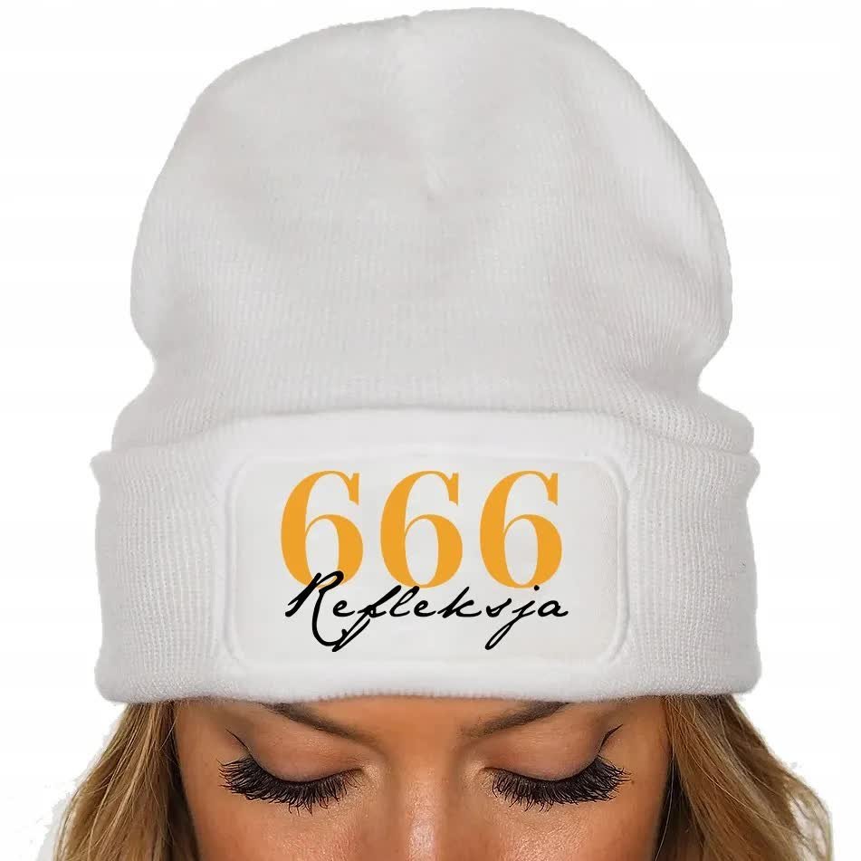 CZAPKA Jesienna BAWEŁNIANA ZIMOWA Ciepła BIAŁA Beanie 666 REFLEKSJA Wzory