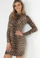 Sukienki - Ciemnobeżowa Sukienka Phenolea - miniaturka - grafika 1