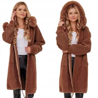 Płaszcze damskie - DŁUGA CIEPŁA ALPAKA Z BARANKIEM PŁASZCZ Z WEŁNĄ CIEPŁY ALPAKI Z KAPTUREM - miniaturka - grafika 1