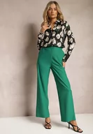 Spodnie damskie - Zielone Spodnie Szerokie w Stylu Paper Bag z Materiałowym Paskiem Xennia - miniaturka - grafika 1