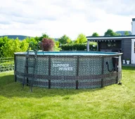 Zabawki i gry sportowe - Summer Waves Elitarny basen z ramkami Okrągły basen naziemny Kompletny zestaw Rattan wygląda na szary 488x122 cm - miniaturka - grafika 1