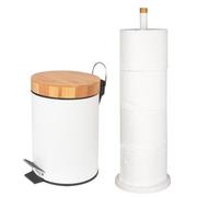 Akcesoria łazienkowe - Zestaw łazienkowy 2-elementowy - kosz na śmieci i stojak na papier - biały bambus - Yoka - miniaturka - grafika 1