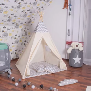 SPRINGOS Namiot Tipi dla dzieci wigwam szary w zygzaki XXL TIP03 - Namioty i tipi dla dzieci - miniaturka - grafika 1