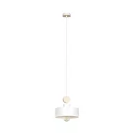 Lampy sufitowe - Emibig Lighting biała lampa wisząca z elementami drewna TUNISO 1 WHITE 583/1 pojedyncza lampa sufitowa w stylu skandynawskim 583/1 - miniaturka - grafika 1