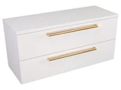 Szafki łazienkowe - Szafka Wisząca Z Blatem ATH 100 cm - Biały Mat - Uchwyty Złote Polerowane - miniaturka - grafika 1