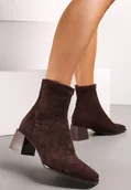 Botki damskie - Brązowe Botki na Słupku z Kwadratowym Noskiem Jozelinetta - miniaturka - grafika 1