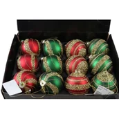 Bombki - Bombka szklana dekorowana brokatem 8 cm czerwono-złoty / zielono-złoty - miniaturka - grafika 1