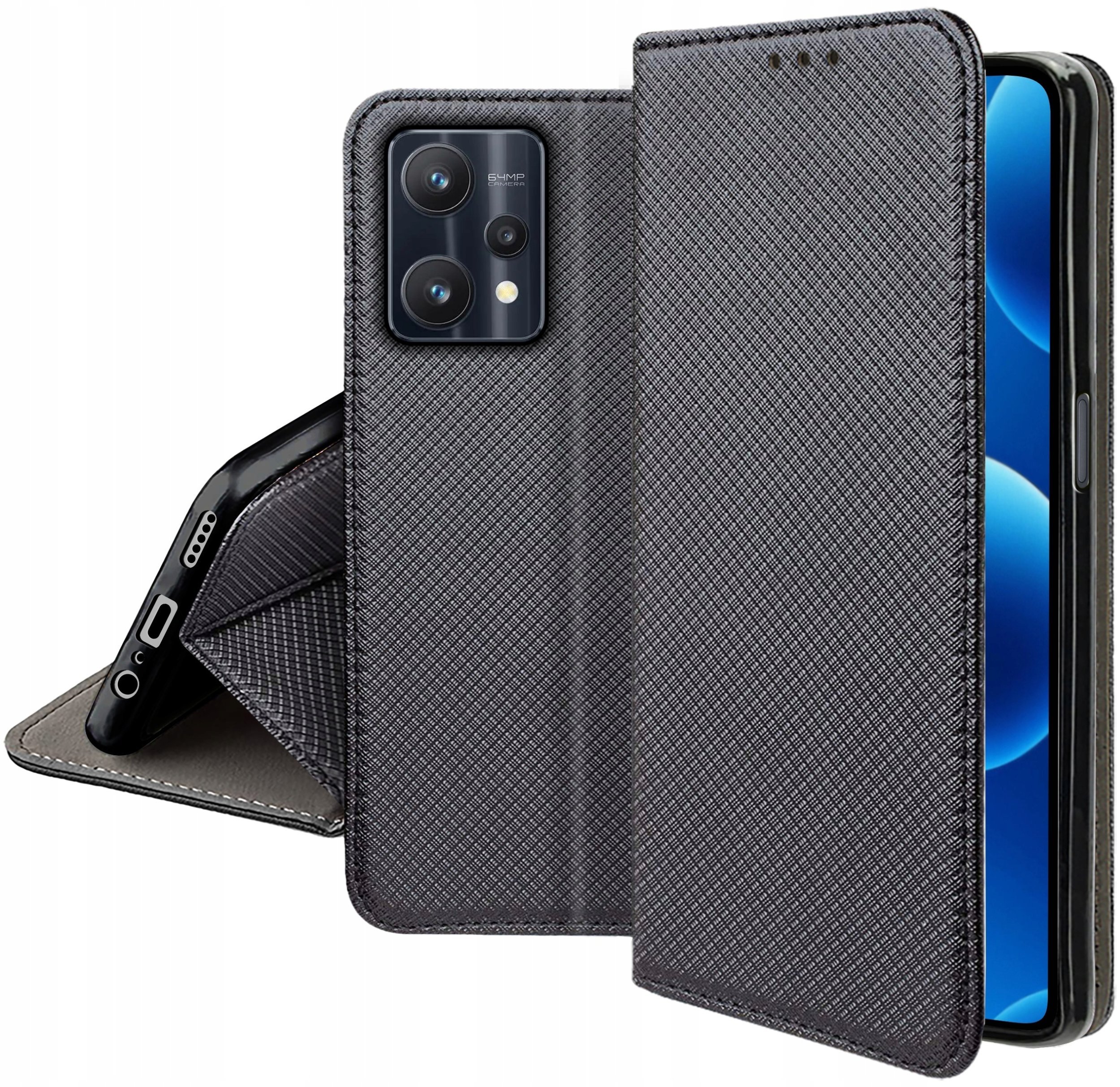 krainaGSM Etui Z Klapką Do Realme 9 Pro Zamykane Czarne Futerał + Szkło 9H