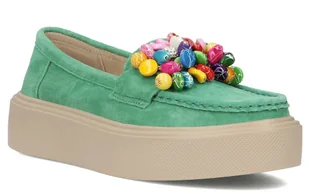 Skórzane półbuty damskie Filippo DP6765/25 GE zielony - Półbuty damskie - miniaturka - grafika 1