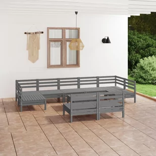 vidaXL Lumarko 10-cz. zestaw wypoczynkowy do ogrodu, szary, drewno sosnowe 3083441 - Meble ogrodowe - miniaturka - grafika 1