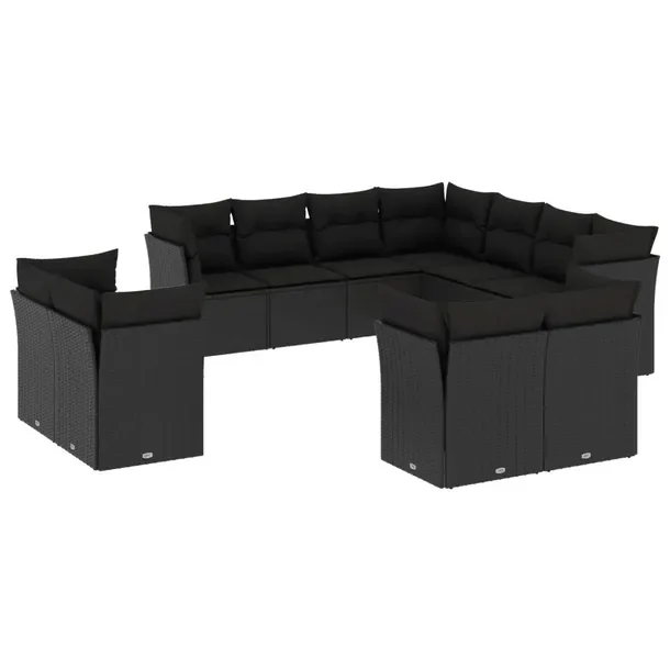 Zestaw mebli ogrodowych modułowych czarny rattan PE 55x62x69 cm